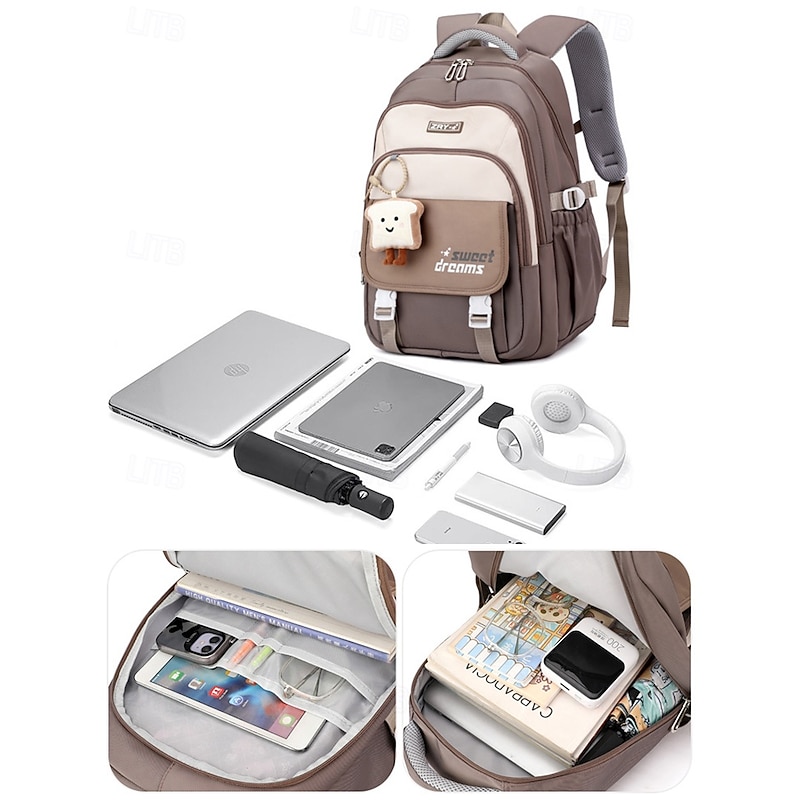 Teen Large Capacity Waterproof Backpack with Cute Toast Pendant - Stylish School and Travel Bag for Teens with Luggage Straps and Tablet Pocket4