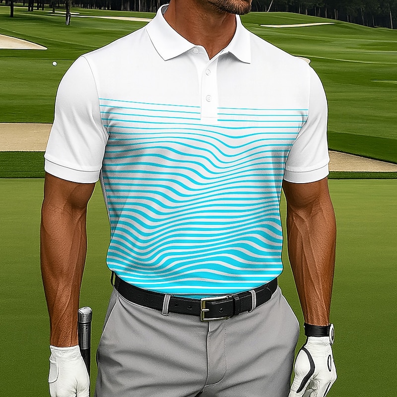 Men's Polo Sports Polo Shirts Casual Sports Turndown Short Sleeve Geometric Golf Buttons Summer Violet Black Blue Light Blue Polo