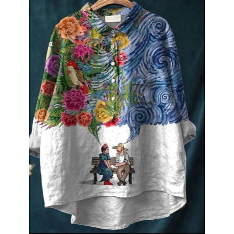 Women's Shirt Floral Tropical Stylish Casual Long Sleeve Shirt Collar Regular Tops Daily Buttons Print White Red Royal Blue Blue Summer Spring