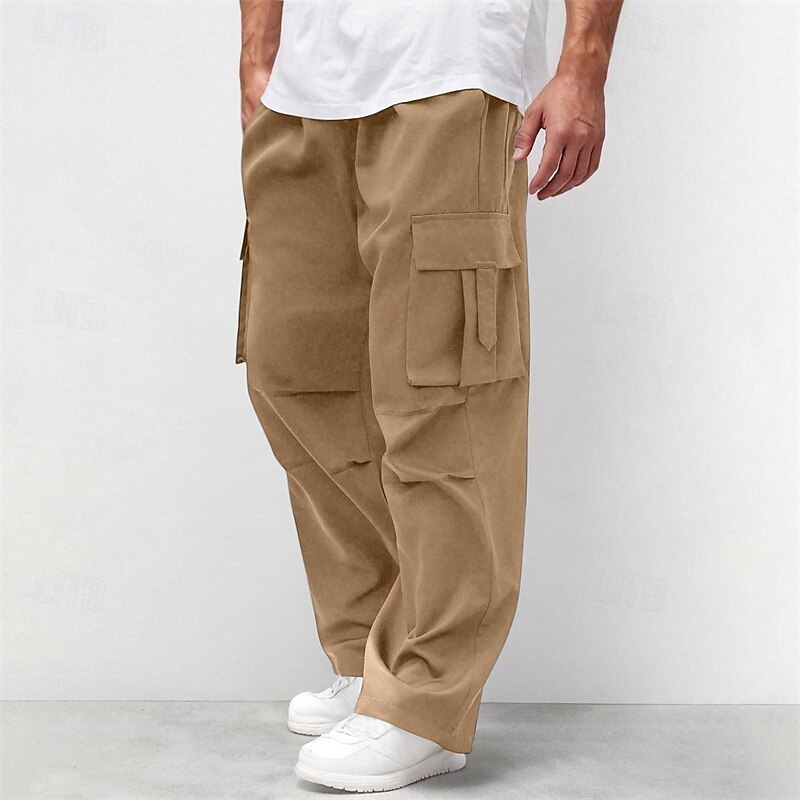 Men's Cargo Pants Trousers Elastic Waist Drawstring Multi Pocket Plain Wearable Outdoor Daily Camping & Hiking Fashion Classic Dark Brown Black