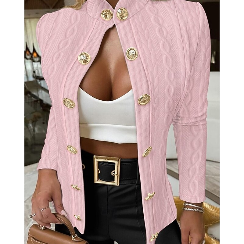 Women's Coat Casual Jacket Comfortable Buttons Fashion Modern Plain Going out Casual Daily Weekend Single Breasted Short Stand Collar Regular Fit Long Sleeve Outerwear Black White Pink Spring Fall