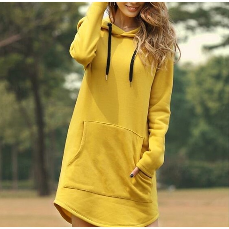 Women's Pullover Hoodie Sweatshirt Plain Streetwear Casual Comfy Long Sleeve Hooded Long Tops Street Holiday Going out Pocket Quarter Zip Yellow Red Gray Fall3