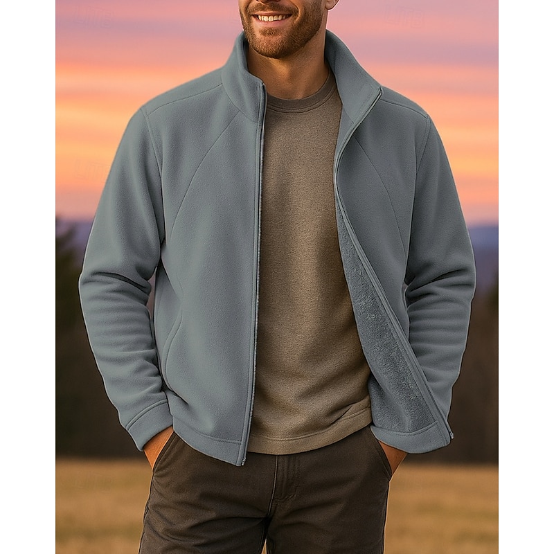 Men's Hiking Jacket Fleece Jacket Winter Outdoor Thermal Warm Fleece Lining Winter Fleece Jacket Full Zip Hunting Camping / Hiking / Caving Black Blue Khaki Grey4