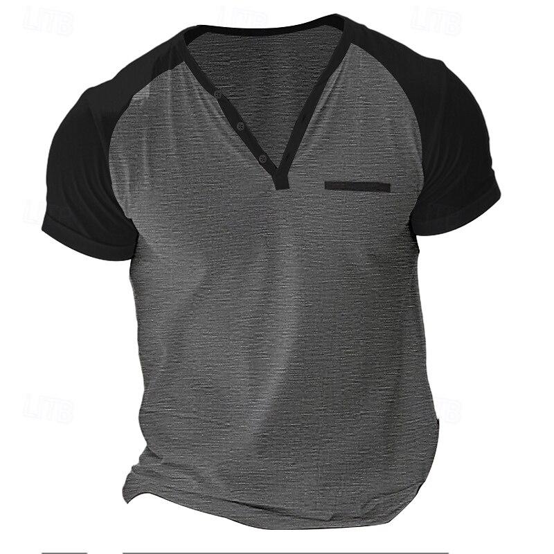 Men's Tee Top Short Sleeve Short Sleeves Henley Summer Solid / Plain Color Casual Casual / Sporty Color Block Buttons Raglan Sleeves Sports & Outdoor Casual Sports Wine Yellow Light Gray Top Tee for2