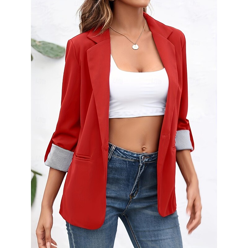 Women's Blazer Comfortable Breathable Buttons Fashion Modern Plain Work Daily Regular Turndown Regular Fit Long Sleeve Outerwear Black Red Burgundy Spring Fall3