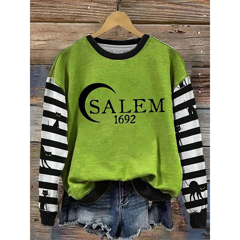 Women's Pullover Sweatshirt Graphic Letter Fashion Casual Long Sleeve Crew Neck Regular Tops Street Dailywear Casual Print Black Orange Green Fall Winter