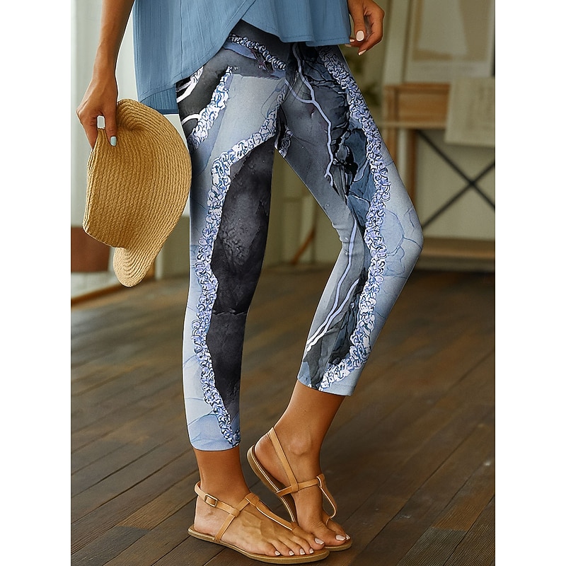 Women's Leggings Vacation Vintage Fashion Ankle-Length High Waist Graphic Abstract Printing Soft Breathable Stretchy Outdoor Daily Robin's Egg Blue Gold Green Amethyst Spring Fall Winter Slim Fit2