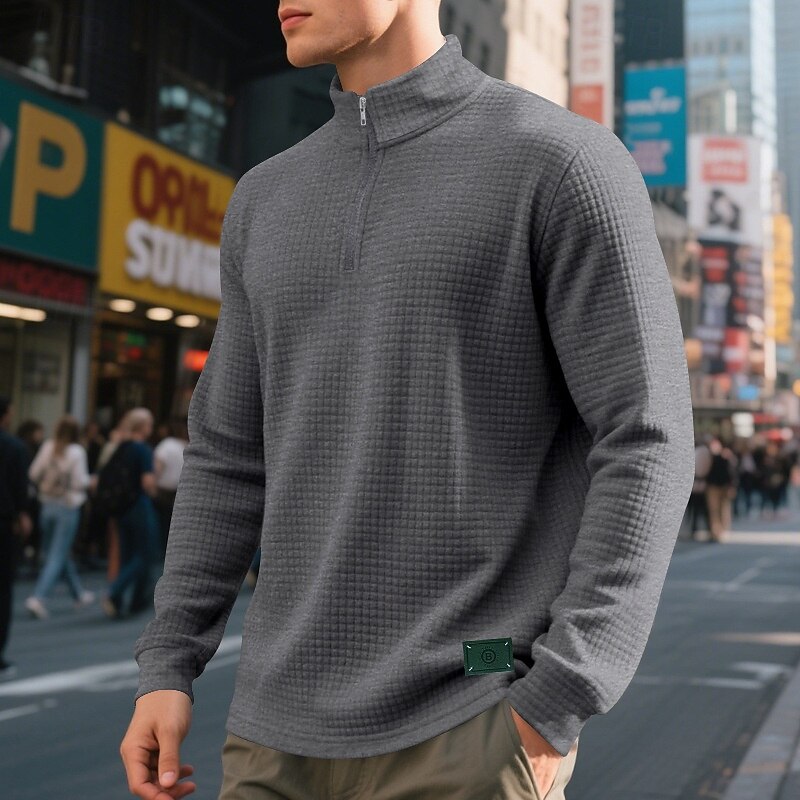 Men's Sweatshirt Quarter Zip Sweatshirt Black White Wine Army Green Khaki Half Zip Plain Jacquard Ribbed Quarter Zip Textured Sports & Outdoor Daily Holiday Polyester Streetwear Basic Casual Spring4