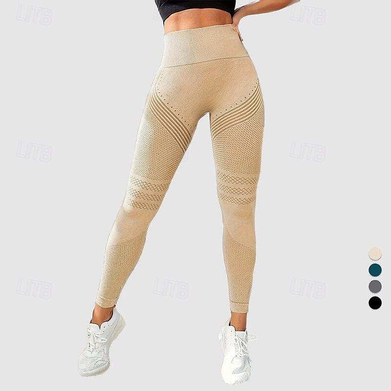 Women's Workout Leggings Yoga Pants Tummy Control High Waist Dance Pilates Running Bottoms Solid Color Black Green Beige Fall Sports Activewear Tight Fit2