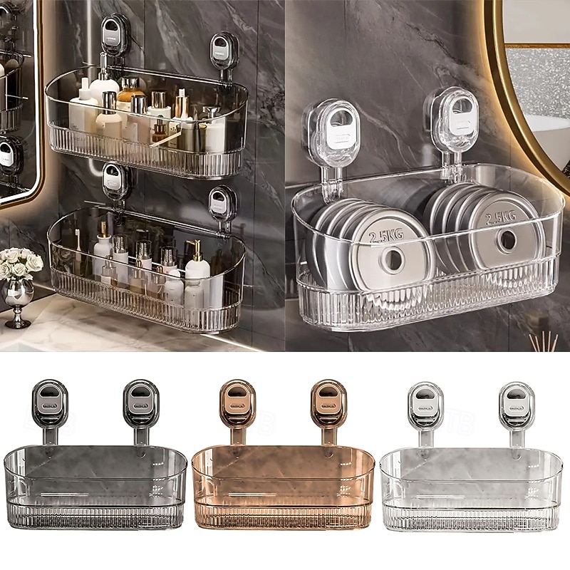 Wall-Mounted Suction Cup Storage Rack Strong Adhesive No-Drill Hanging Storage Box for Shower Supplies and Cosmetics