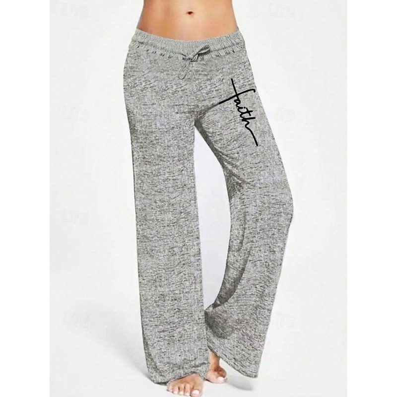 Women's Wide Leg Chinos Casual Full Length Natural Letter Wide Leg Drawstring Comfy Breathability Casual Daily Gray Spring Fall Regular Fit