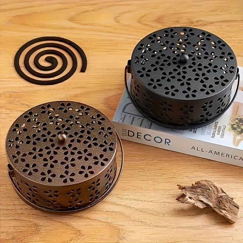 Vintage Style Metal Mosquito Coil Holder with Handle – Portable Iron Incense Burner for Home and Outdoor Decor2