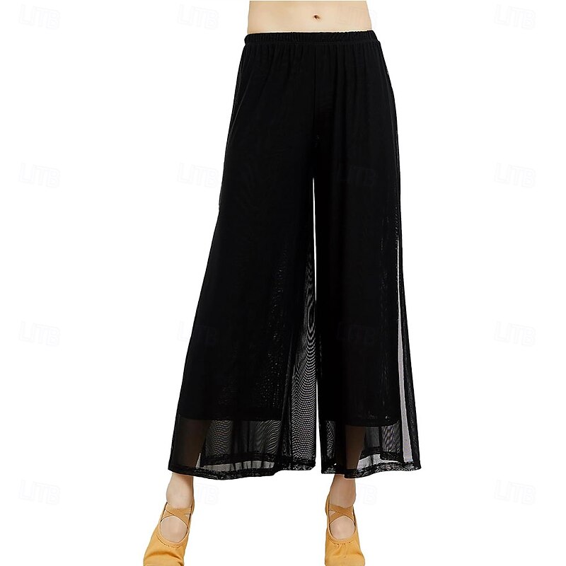Women's Classical Dance Trousers Loose Straight Thin Mesh Practice Wide Leg Modern4