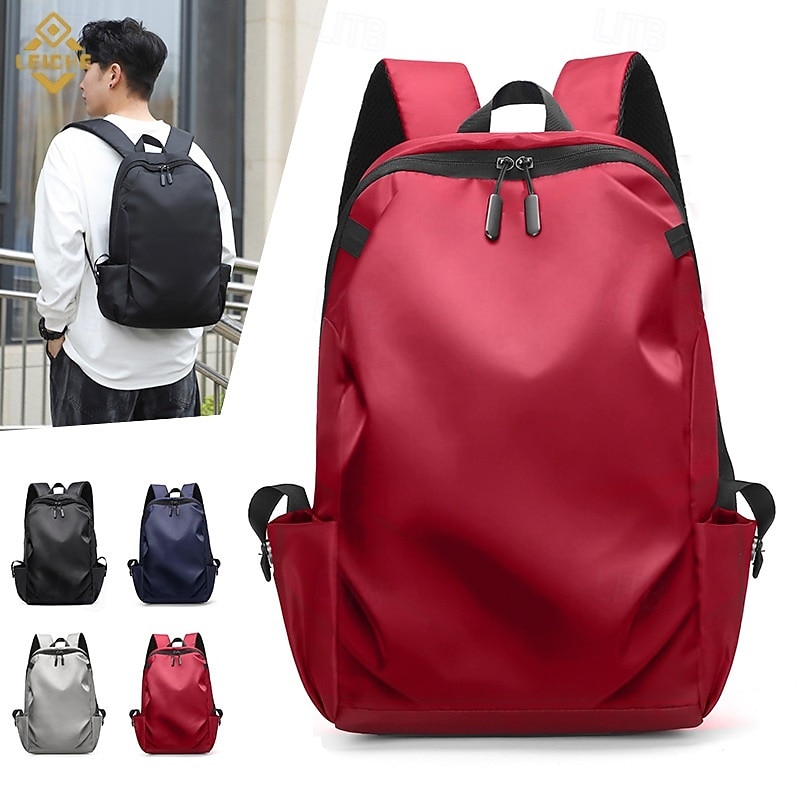 Men's Waterproof Nylon Backpack, Lightweight Large Capacity Multi-Pocket Travel and Laptop Bag for School, Work, and Outdoor Use, Available in Black, Red, Blue, and Gray