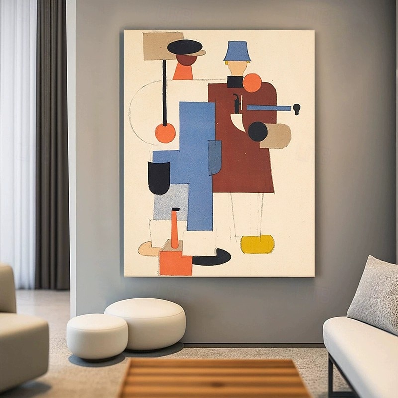 Handmade Oil Painting Canvas Wall Art Decoration Morandi Geometric Color Block Abstract Figure for Home Decor Stretched Frame Hanging Painting/Rolled Frameless Unstretched Painting3