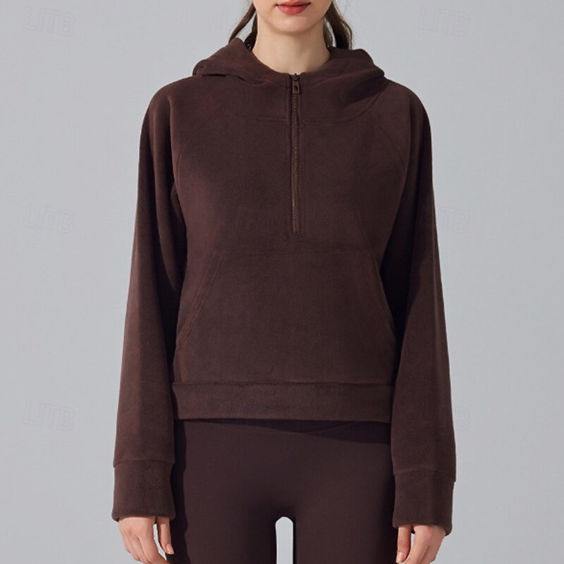 Women's Outdoor Sweatshirt Windproof Warm Pocket Long Sleeve Sports Solid Color Top For Gym Gym Workout Fitness Activewear2