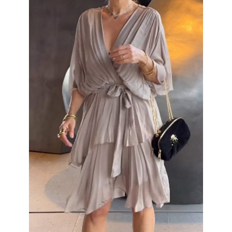 Women's Mini Dress Cocktail Dress Wedding Guest Dress Chiffon Fashion Modern Outdoor Vacation Regular Fit Plain 3/4 Length Sleeve V Neck Gray Summer Spring Fall Autumn