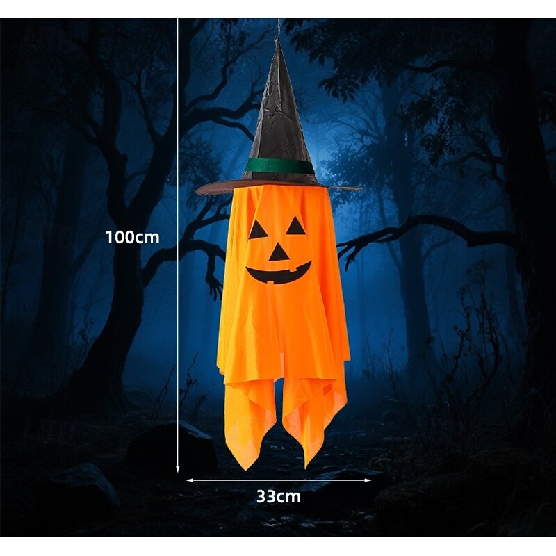 1pc Halloween Pumpkin Witch Hat Hanging Decoration Cute Pumpkin Ghost Hanging Ornament for Outdoor, Wizard Hat Halloween Prop for Party or Yard Decor3