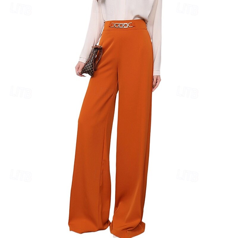 Women's Wide Leg Pants Trousers Palazzo Pants Fashion Streetwear Full Length High Waist Plain Breathability Comfortable Micro-elastic Street Daily Wear Going out Black White Red Orange Spring Fall3