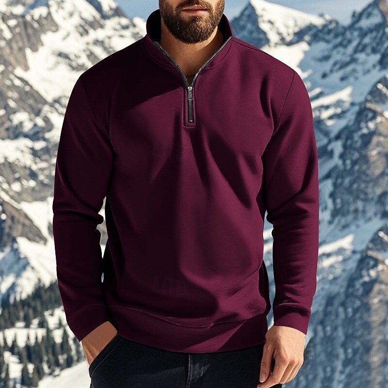 Men's Sweatshirt Zip Sweatshirt Fleece Hoodie Apricot Wine Red Black White Red Standing Collar Plain Zip Up Quarter Zip Sports & Outdoor Casual Daily Streetwear Cool Sportswear Winter Clothing Apparel2