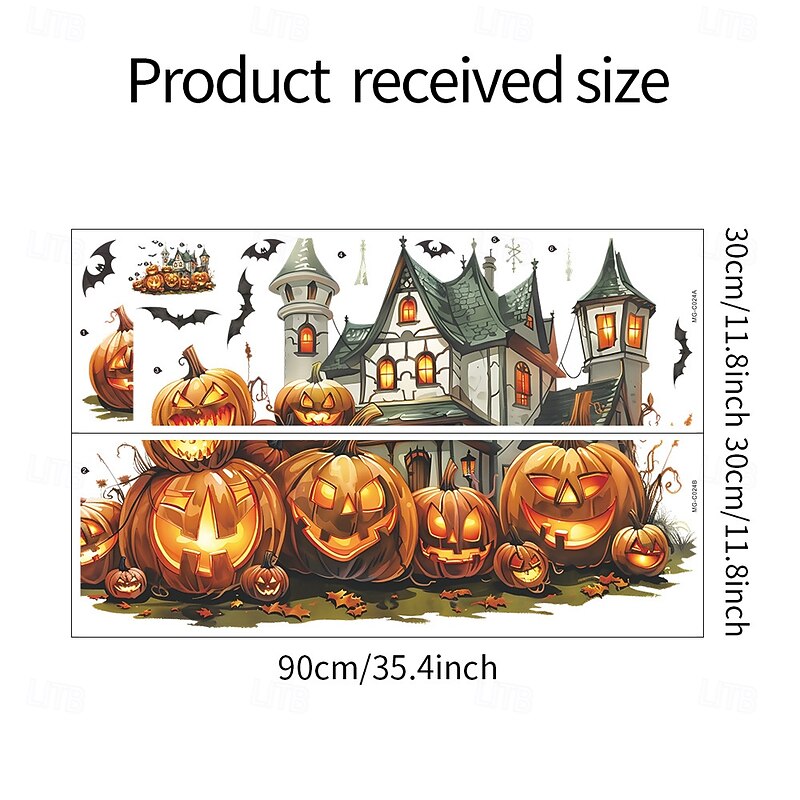 Halloween Horror Castle and Pumpkin Wall Sticker, Spooky Bedroom and Living Room Peel and Stick Home Decoration, Self-Adhesive Halloween Party Wall Decal4