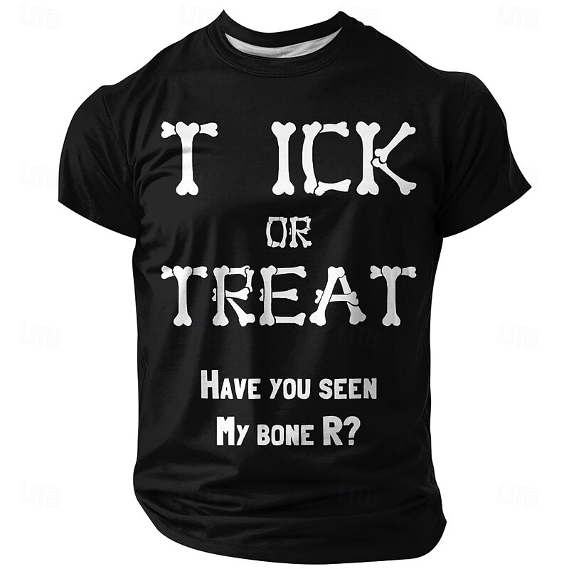 Men's Funny Halloween Pun Graphic T-Shirt - 'Trick or Treat Have You Seen My Bone R?' Short Sleeve