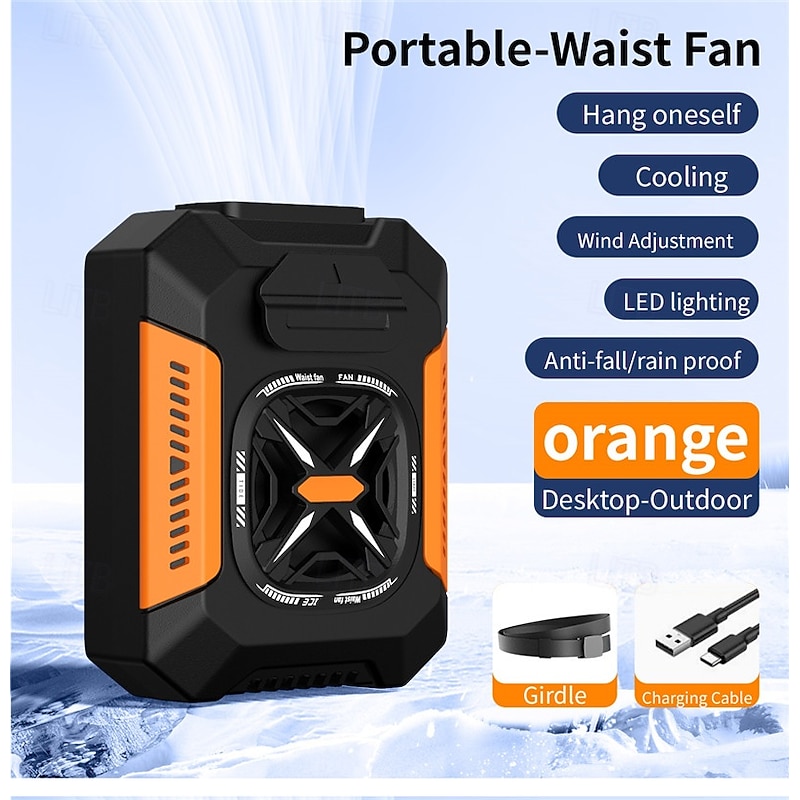 Waist hanging fan for outdoor construction site camping special high wind power portable mobile USB power bank clip waist fan