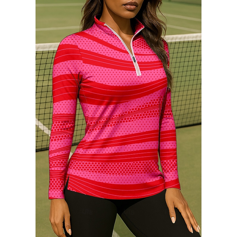 Women's Geometric Shirt Sport Shirt Golf Polo Shirt Tennis Shirt Long Sleeve Zipper Floral UPF50+ UV Resistant High Elasticity Moisture Wicking Breathable Volleyball Tennis Golf Stand Collar Zip