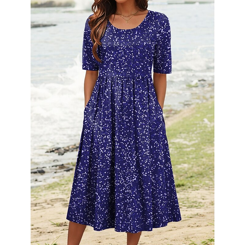 Women's Midi Dress A Line Dress Summer Dress Vacation Casual Daily Holiday Regular Fit Graphic Geometric Half Sleeve Crew Neck Red Blue Green Summer Spring3