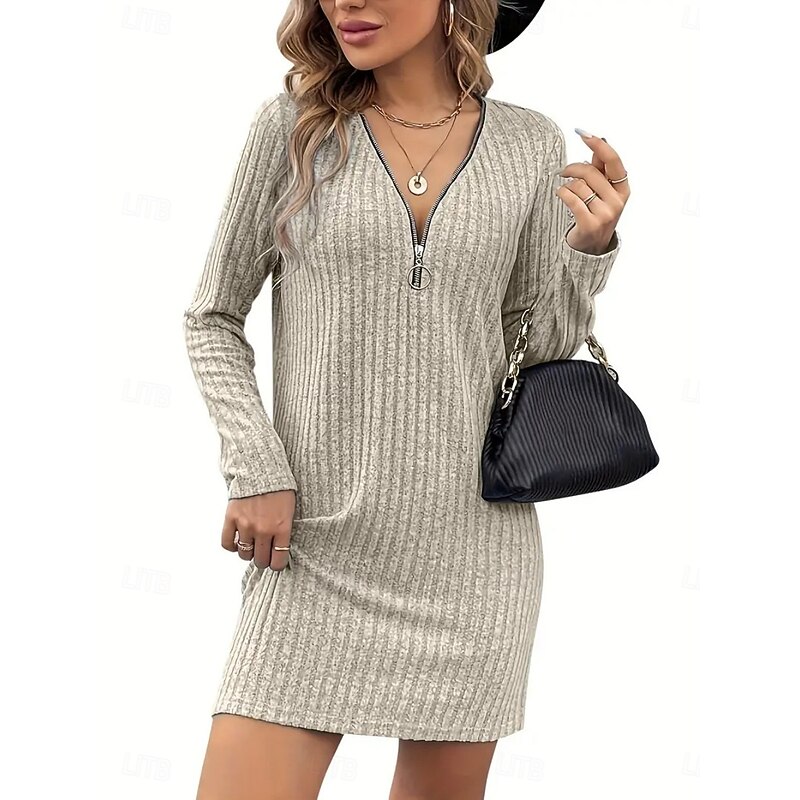 Women's Mini Dress Knit Dress Casual Dress Winter Dress Fashion Modern Daily Date Weekend Regular Fit Plain Long Sleeve V Neck Black Apricot Spring Fall Winter Autumn2