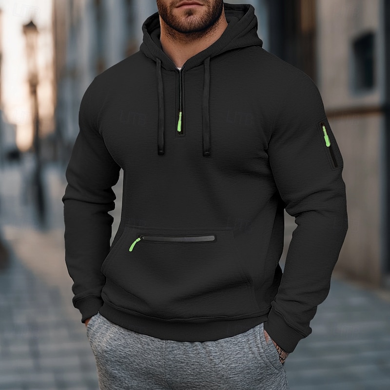 Men's Zip Sweatshirt Tactical Wine Red Black White Navy Blue Blue Hooded Plain Zip Up Front Pocket Sports & Outdoor Casual Daily Streetwear Cool Sportswear Spring &  Fall Clothing Apparel Hoodies2