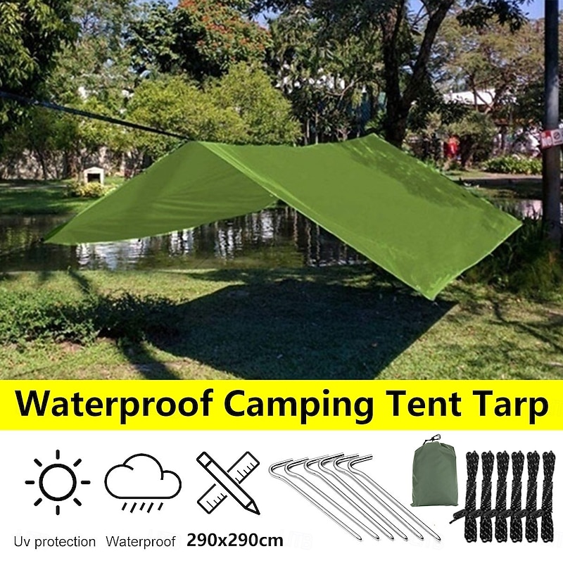 Versatile Waterproof Camping Hammock Tarp - 114x114 Rain Fly Sun Shade & Backpacking Shelter with Guy Lines & Stakes - Perfect for Outdoor Adventures4