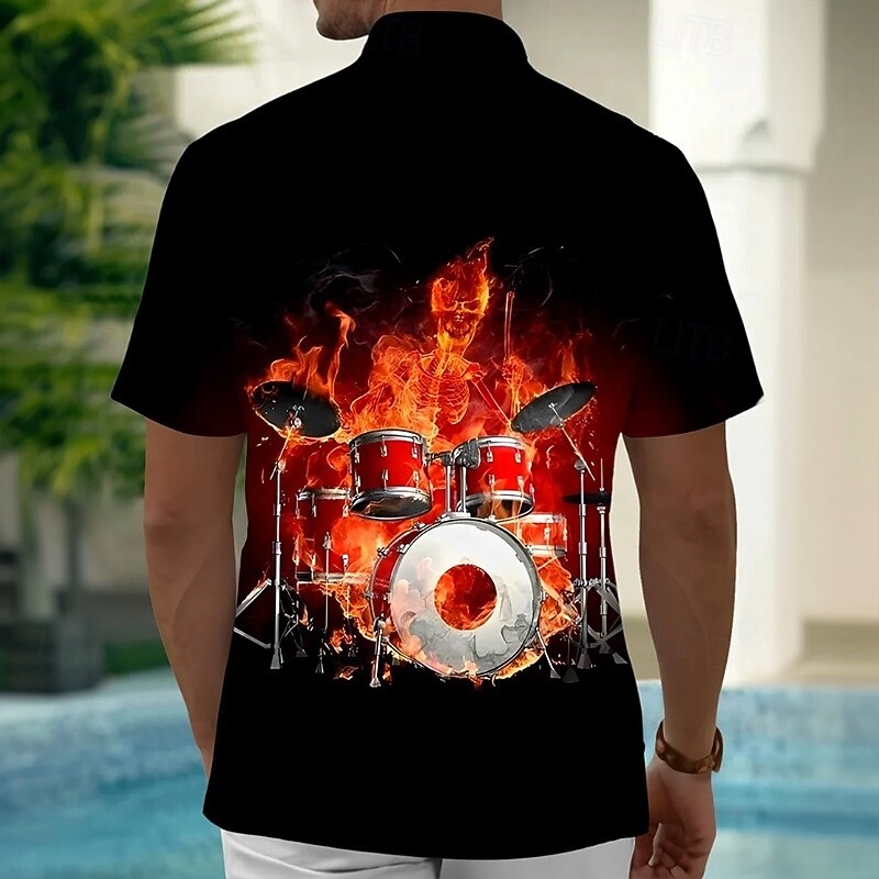 Men's Boardmasters Flame Musical Instrument Shirt Summer Shirt Button Up Shirt Short Sleeve Fashion Casual Outdoor Vacation Dailywear Summer Spring Turndown 3D Print Collared Shirts Front One Pocket2