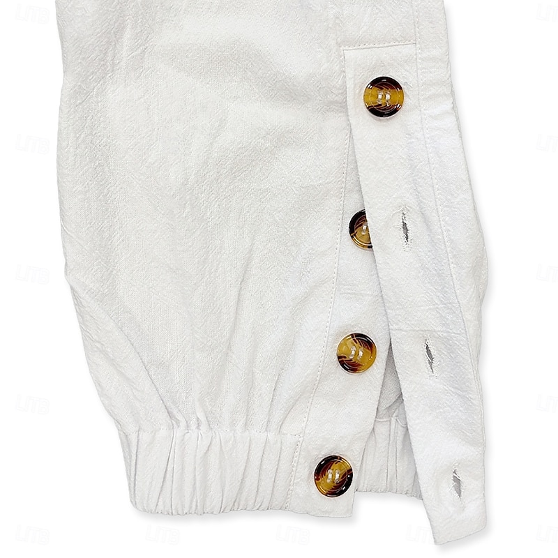 Men's Linen Pants Trousers Summer Pants Baggy Pants Cropped Pants Drawstring Elastic Waist Plain Comfort Breathable Full Length Casual Daily Holiday Vacation Fashion Loose Fit Black White4