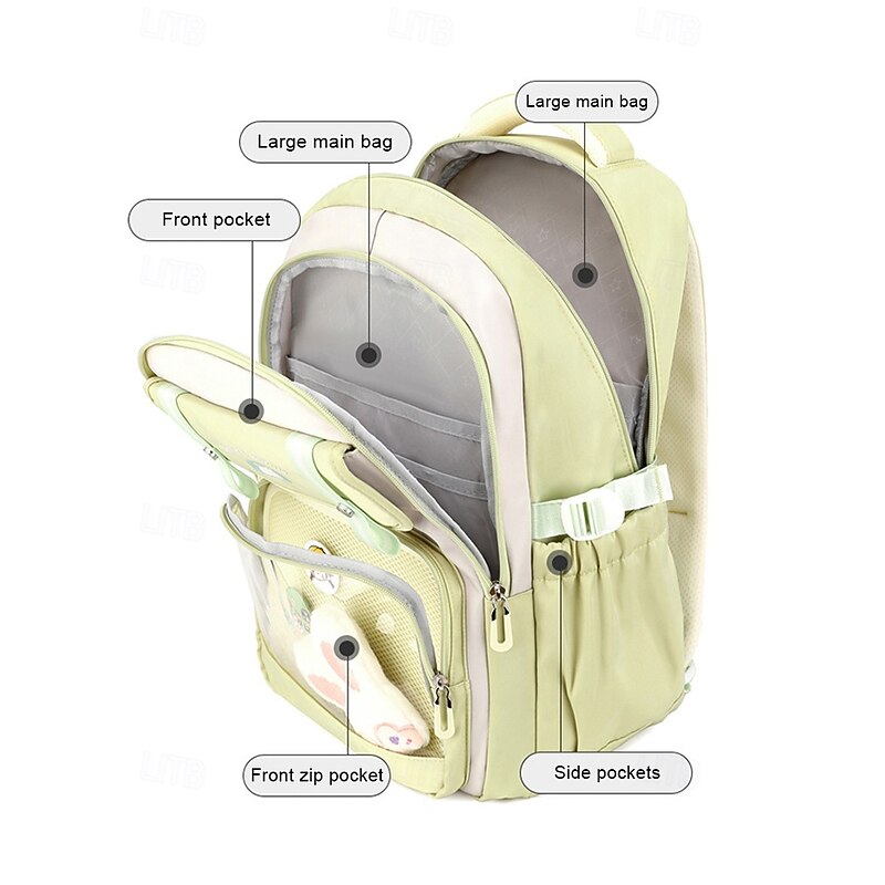 Girl's Large Capacity Lightweight Waterproof Backpack with Clear Front Pocket and Cute Bunny Pin - Cute Travel Bag for School, College and Weekend Trips4