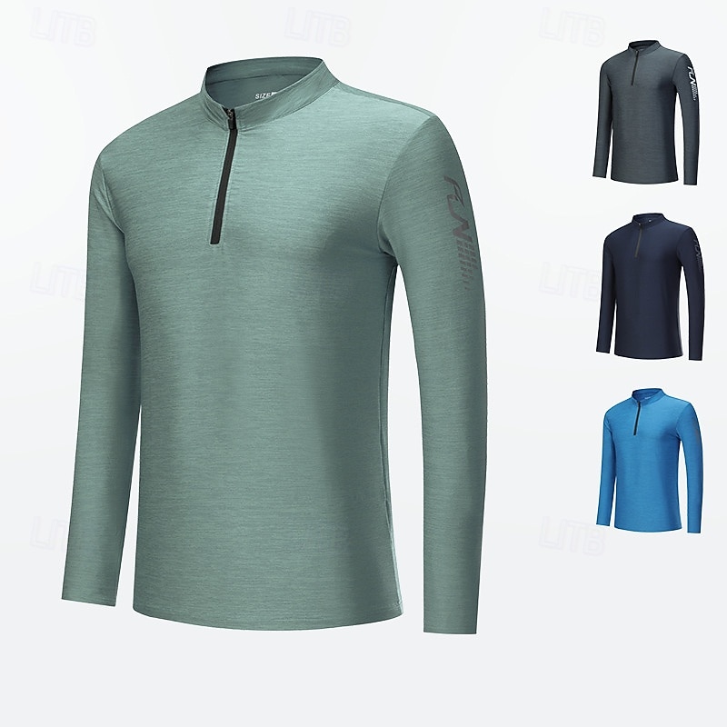 Men's Performance Shirt Sport Tee Shirt Long Sleeve Stand Collar Top Outdoor Quick Dry Sweat wicking anti-odor Breathable Polyester Blue Green Dark Blue Fishing Tennis Running