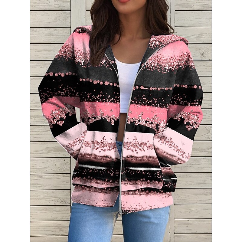 Women's Hooded Sweatshirt Jacket Long Sleeve Zip Up Hoodie With Pocket Lightweight Casual Micro-elastic Geometric Abstract Active Front Pocket Pink Navy Blue Blue Purple Green Spring Fall