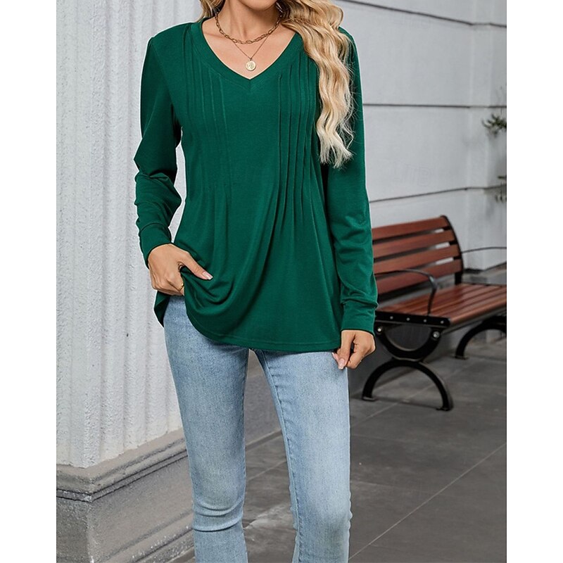 Women's Texture Blouse T Shirt Plain Fashion Modern Short Sleeve V Neck Regular Tops Daily Tunic Black White Green Summer2