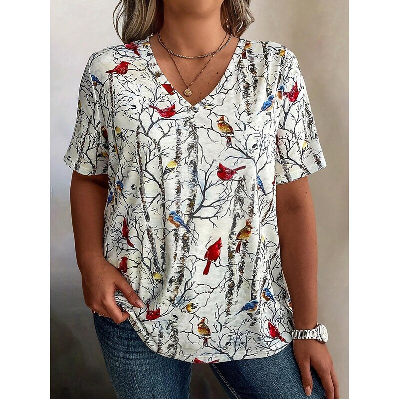 Women's Plus Size Tops T Shirt Striped Print Short Sleeve Crew Neck Casual Daily Polyester Summer Spring White Pink4