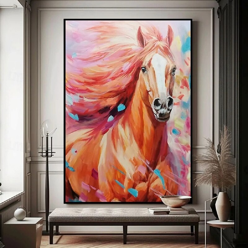 Handmade abstract animal horse oil painting Hand Painted Oil Painting Wall Modern Fashion Abstract Pink Horse Canvas Painting Home Decoration Decor Rolled Canvas Painting4