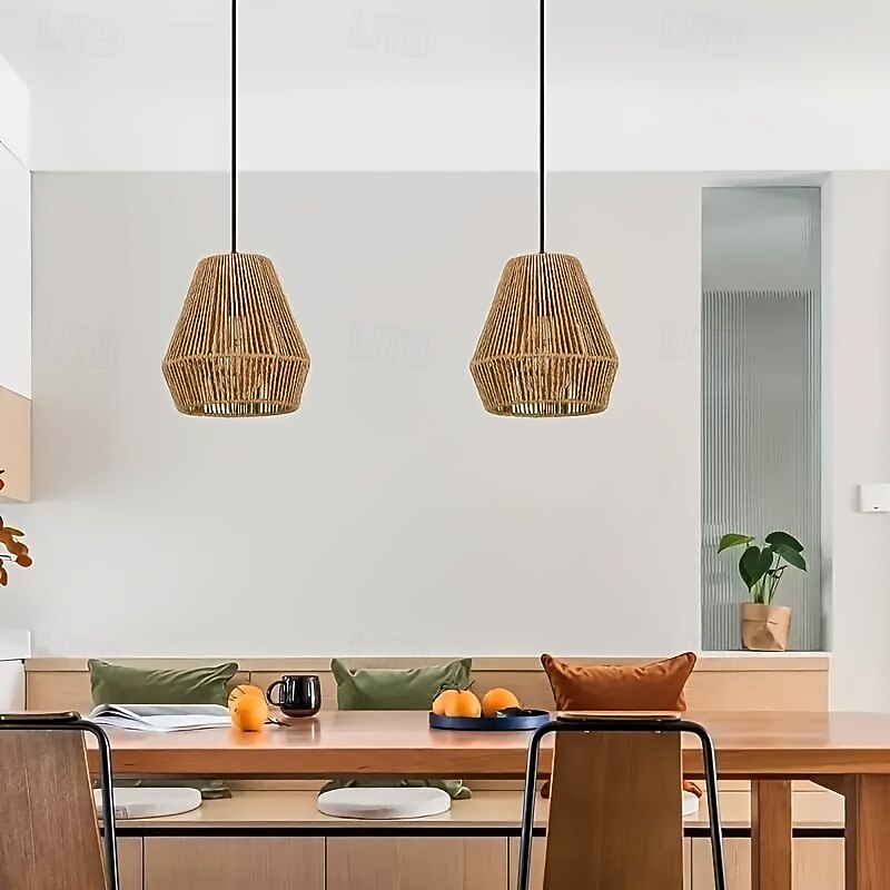 Country Vintage Braided Rope Pendant Light, Artistic Hollow Design, 20cm Height, Warm White/White Light, E26/E27, Adjustable Chain2