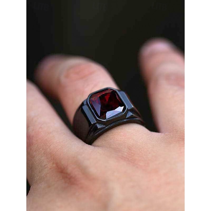Men's Black Alloy Ring with Square Black Gemstone – Fashionable Statement Ring for Casual and Evening Wear2