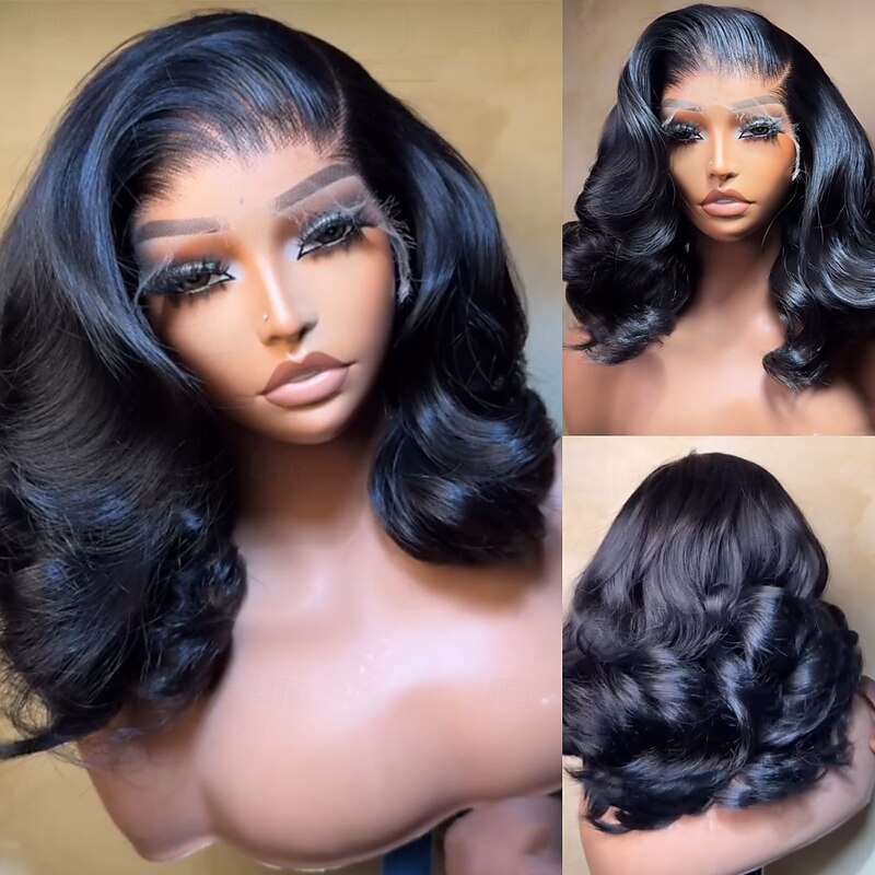Unprocessed Virgin Hair 5x5 Closure 13x4 Lace Front Wig Short Bob Brazilian Hair Loose Curl Black Wig 130% 150% Density with Baby Hair Natural Hairline 100% Virgin Glueless Pre-Plucked For Women Short3
