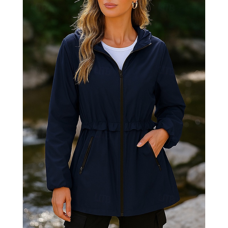 Women's Hiking Jacket rain coat Trench Coat Outdoor Waterproof Windproof Lightweight Hiking Outfits Hiking Clothes Winter Autumn / Fall Top Camping / Hiking / Caving Running White Dark Green Green4