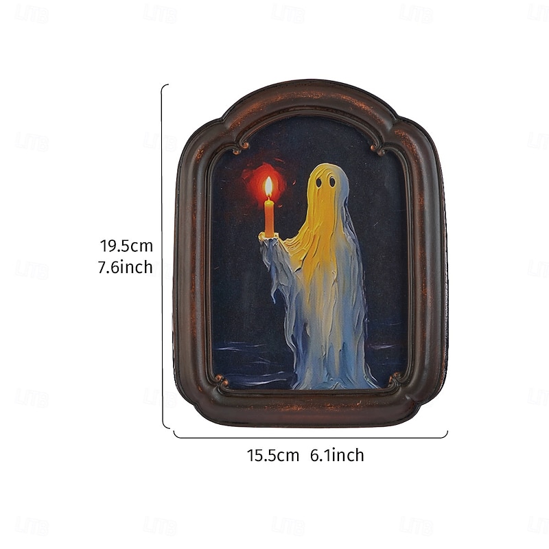 Halloween Resin Photo Frame Decor, Black and Brown Ghost Holding Candle Design, Round and Square Shapes for Home, Bedroom, Study, and Office Desktop Halloween Photo Display4