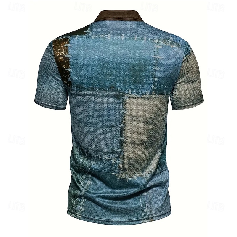 Men's Patchwork Polo Short Sleeve Polo Shirts Collared Shirts Casual Athleisure Buttons Summer Blue Purple3
