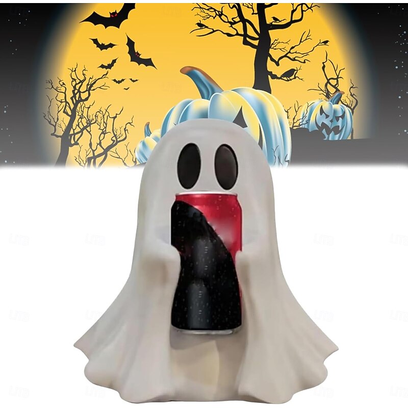 Halloween Coke Cute Ghost Decoration Cute Cute Ghost Decoration Drink Holder Plastic Can Holder w/Swap-Anytime Design Playful Spooky Desktop Decor for Coke & Soda Cans