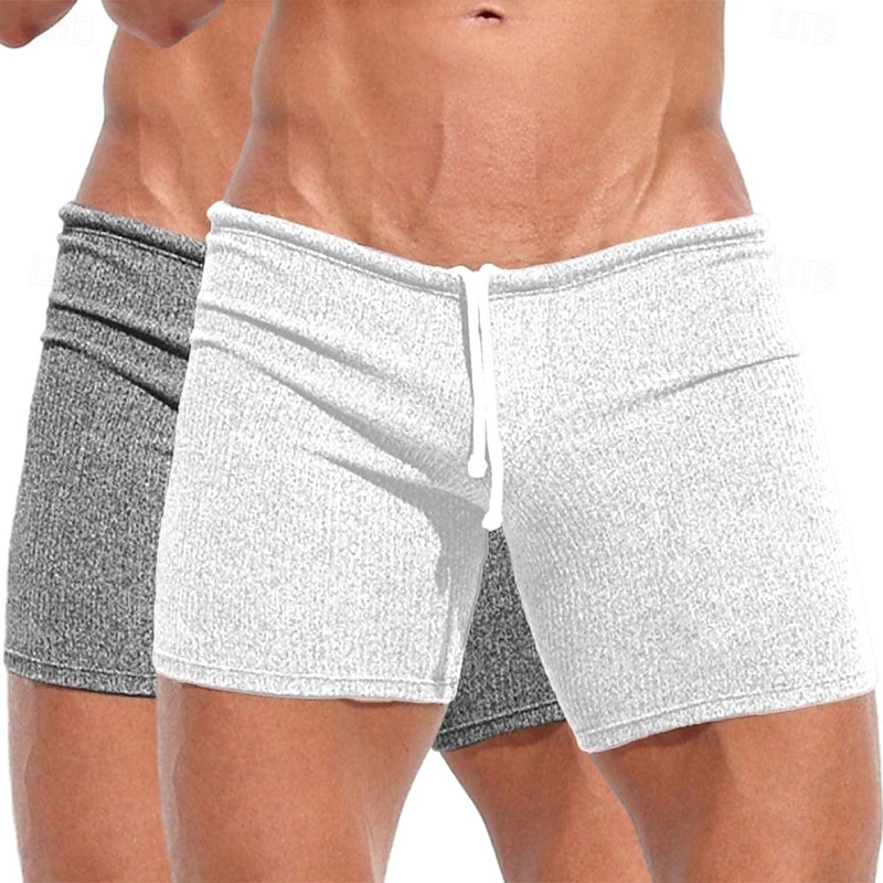 Men's Sweat Shorts Shorts Bermuda shorts Beach Shorts Elastic Waist Drawstring Plain Comfort Sports Short Outdoor Yoga Casual Vacation Classic Style White+khaki White+Dark Gray Micro-elastic4
