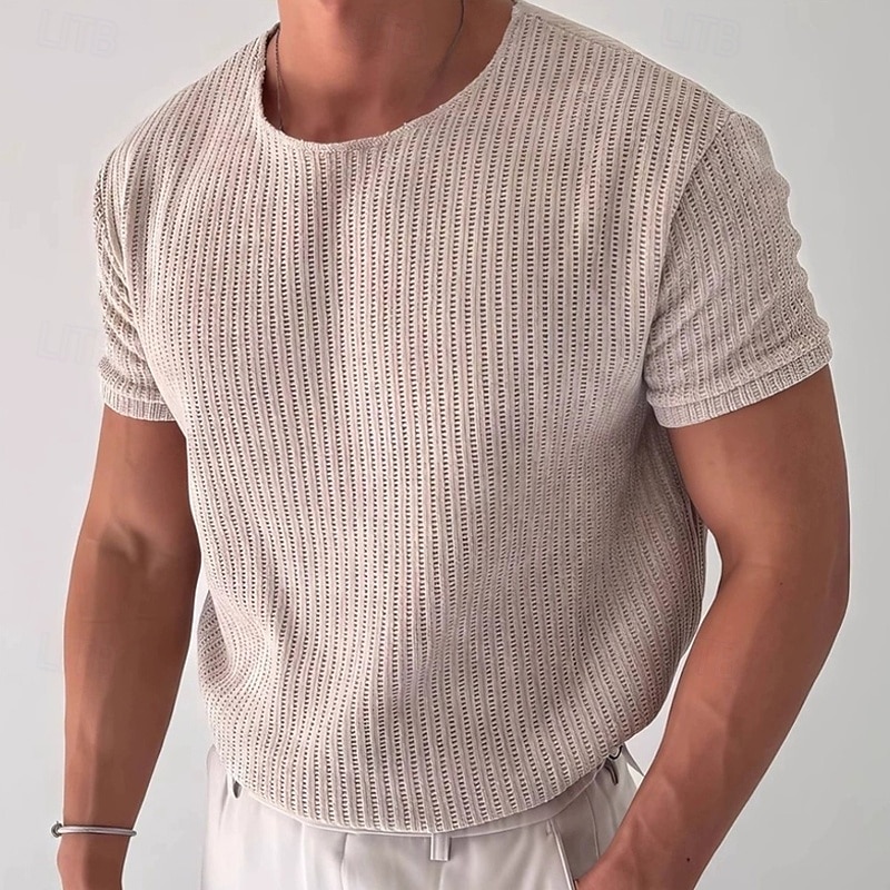 Men's T Shirt Tee Short Sleeve Shirt Tee Top Short Sleeve Crew Neck Summer Plain Fashion Designer Basic Jacquard Vacation Street Going out Black Apricot Top Tee for Men