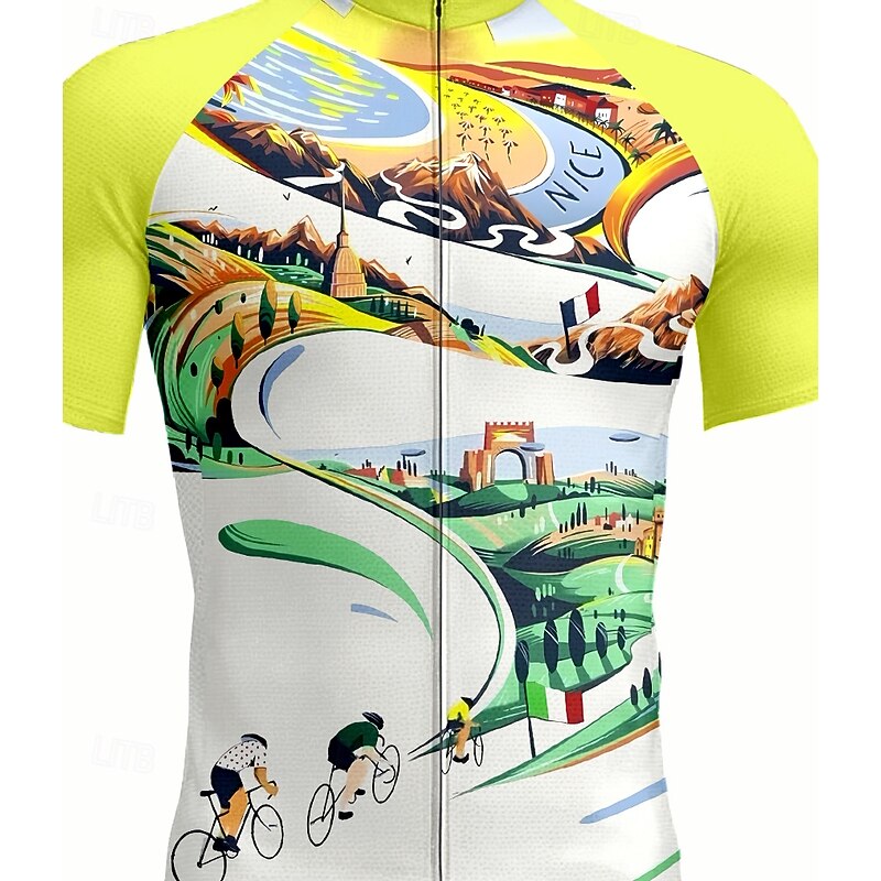 Men's Cycling Jersey Graphic Geometric Short Sleeve Bike Jersey Top with 3 Rear Pockets UV Resistant Quick Dry Front Zipper Reflective Strips Sports Yellow Green Clothing Apparel3